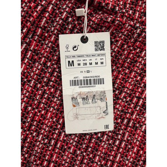 Zara Womens Red Black Tweed Knit Wide Leg Trousers Pants 5584/002/600 Size M NEW - Picture 3 of 8